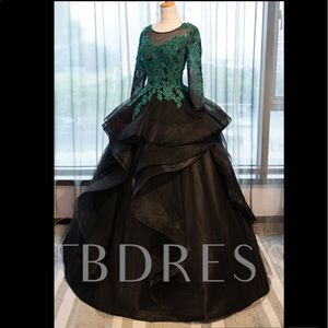 Emerald green black tulle corset prom dress xs